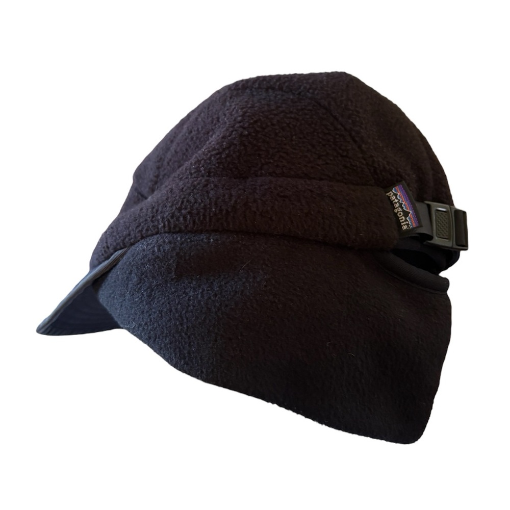 Vintage Patagonia Black Duckbill Fleece Hat Cap Made in USA Ear Flap Medium